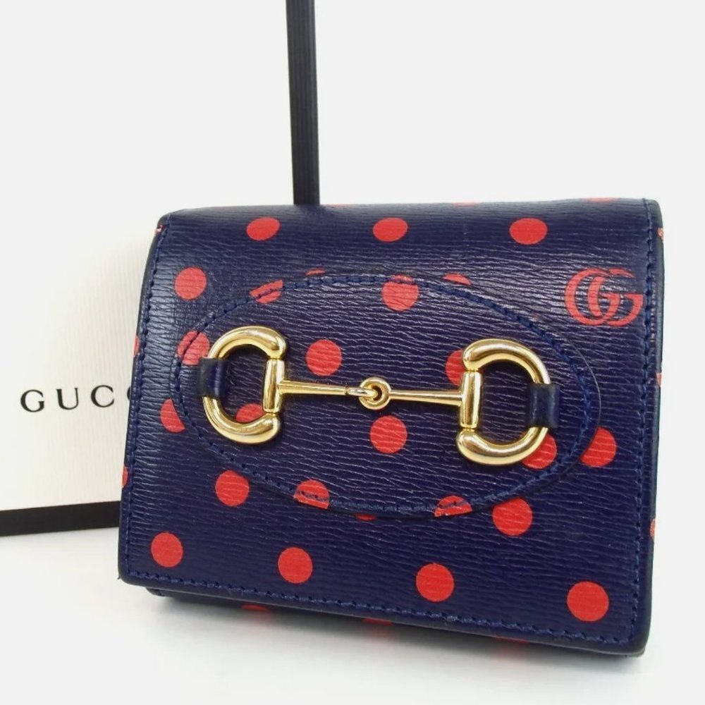 Gucci Blue and Red Polka Dot Wallet